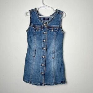 Kids Guess Denim Dress Sleeveless Button‎ Front Pleated Skirt Girls Size 5